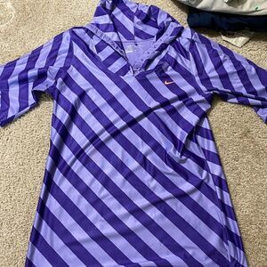 Womens Nike Golf Dri-Fit Purple Striped 1/2 Button Athletic Top